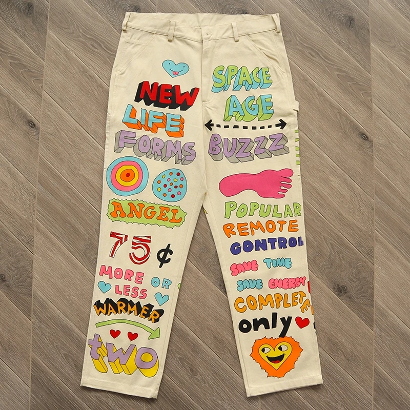 

Star Style TUFF CROWD Hand-Painted Pattern Men's And Women's Trendy Sports And Leisure Work Pants