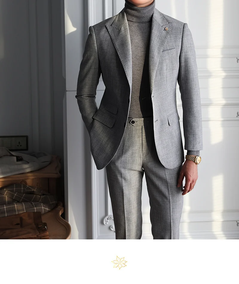 Suit Casual Men's Long Sleeve Business Men Tuxedo Suit Grey Dress Top Gentleman's Single Breasted Suit Fashion Trajes De Hombre coat suit for men