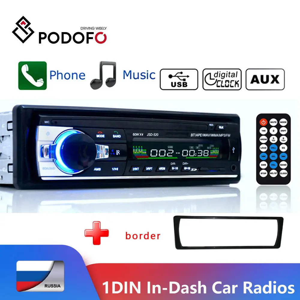 Podofo 1 Din Bluetooth Autoradio SD Radio Car 12V JSD-520 MP3 Player AUX-IN  Car Stereo FM USB Audio Stereo In-dash Radio Coche