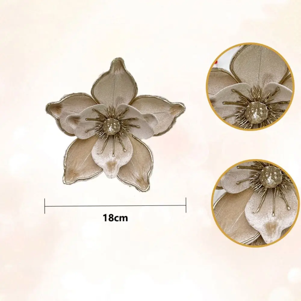 Flannel Fabric Christmas Artificial Flowers Glitter Plastic Xmas Decorative Flowers 18cm DIY Glitter Poinsettia New Year