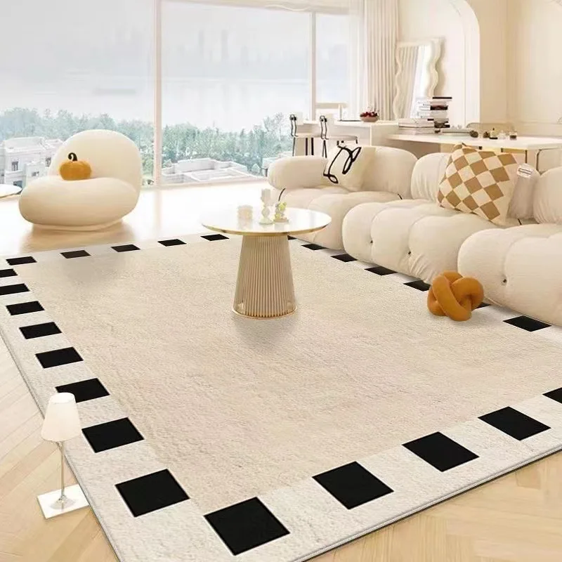 

Cream Style Imitation Cashmere Carpet Living Room Stain Resistant Bedroom Floor Mat Large Area Quiet Air Bedside Rug