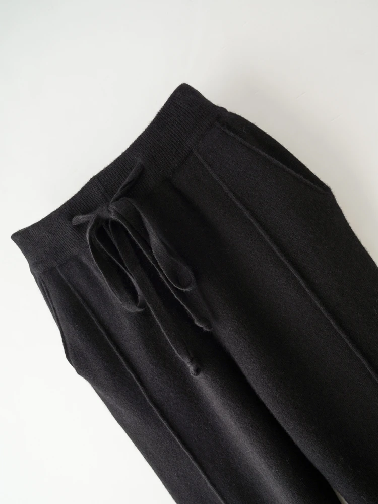 ANGEL 100% Merino Wool Women's Medium Seam Pencil Pants Autumn Winter Cashmere Knitting Pants Simple Style Soft Warm Trousers