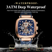 Montre sport carrée POEDAGAR pour homme, date, étanche, chronographe lumineux, bracelet en silicone, montre à quartz pour homme. 2