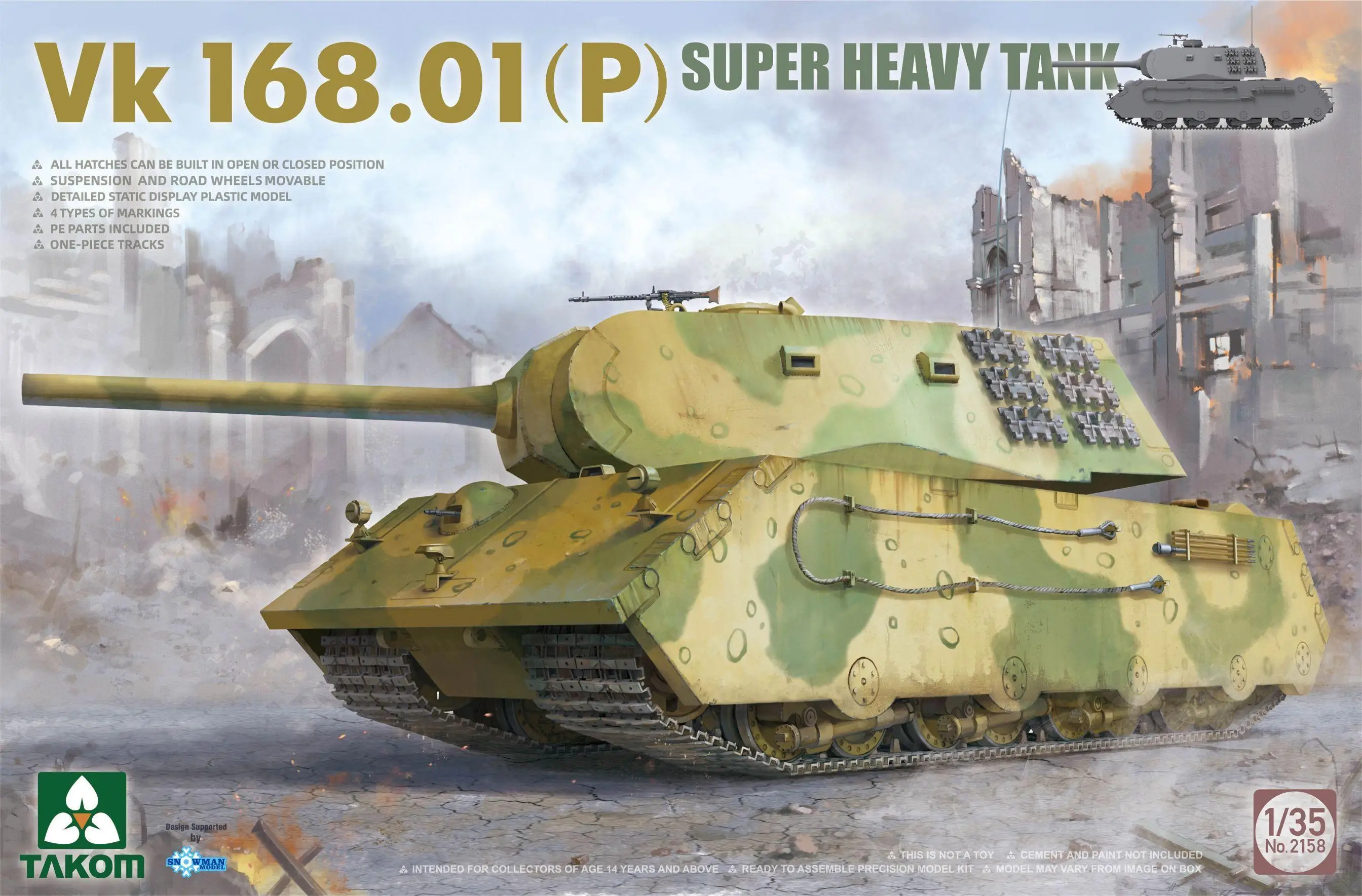 

Takom 2158 1/35 VK.168.01 (P) Super Heavy Tank Plastic Model Kit