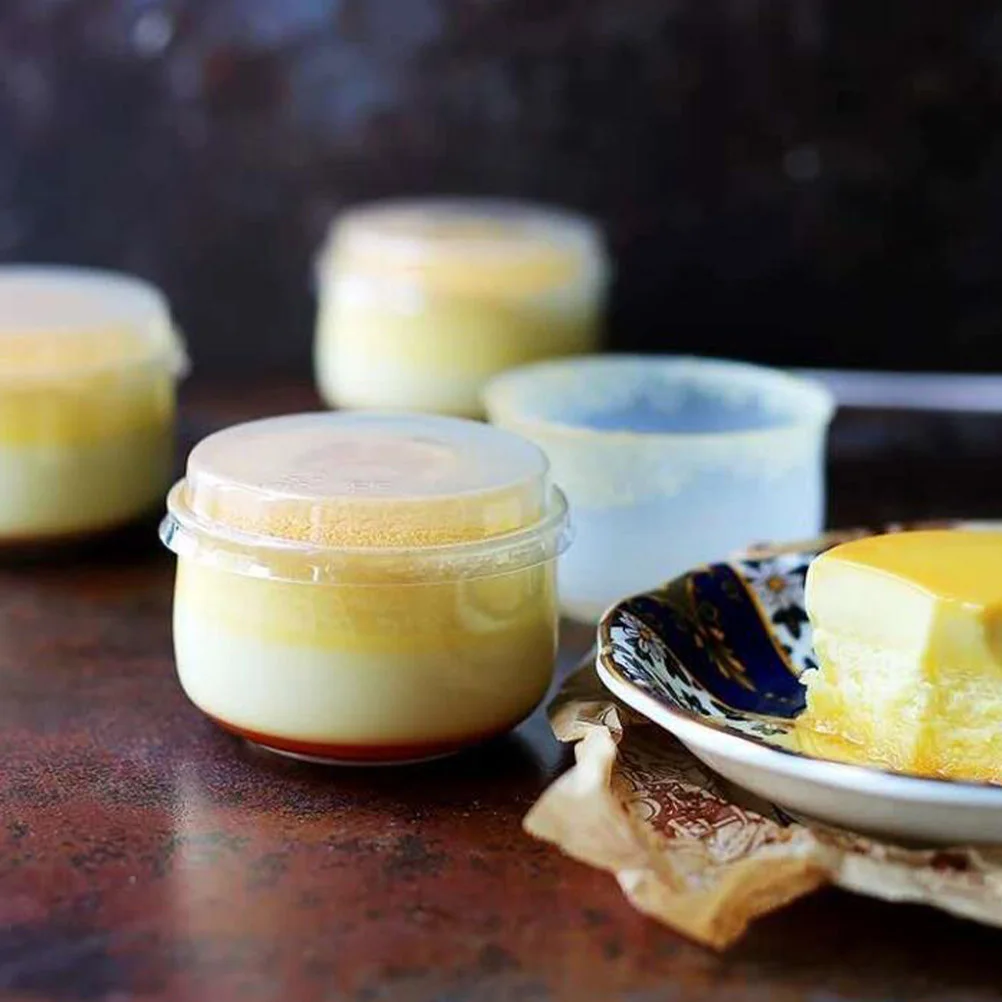 50Sets Baking Pudding Cup Japanese Pudding beaker with Lid Transparent Dessert Containers Cup High Temperature Resistant