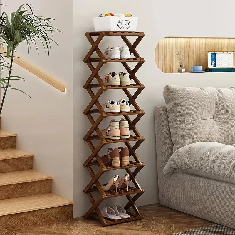 2-6 Tier Installation Free Bamboo Shoe Rack for Home Use, Simple Breathable Shoe Shelf, Multifunctional Foldable Storage Rack
