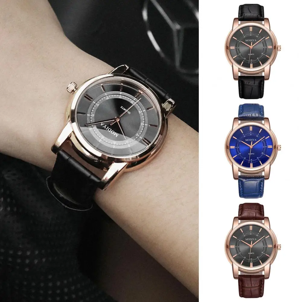 

Men Watch High Accuracy Men's Quartz Watch with Adjustable Faux Leather Strap Round Dial Alloy Timepiece for Business Commute No