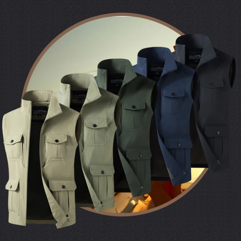 봄 가을 남성용 멀티백 툴링 조끼 아웃도어 캐주얼 속건성 민소매 재킷 루즈핏 큰 사이즈 5XL 낚시 조끼