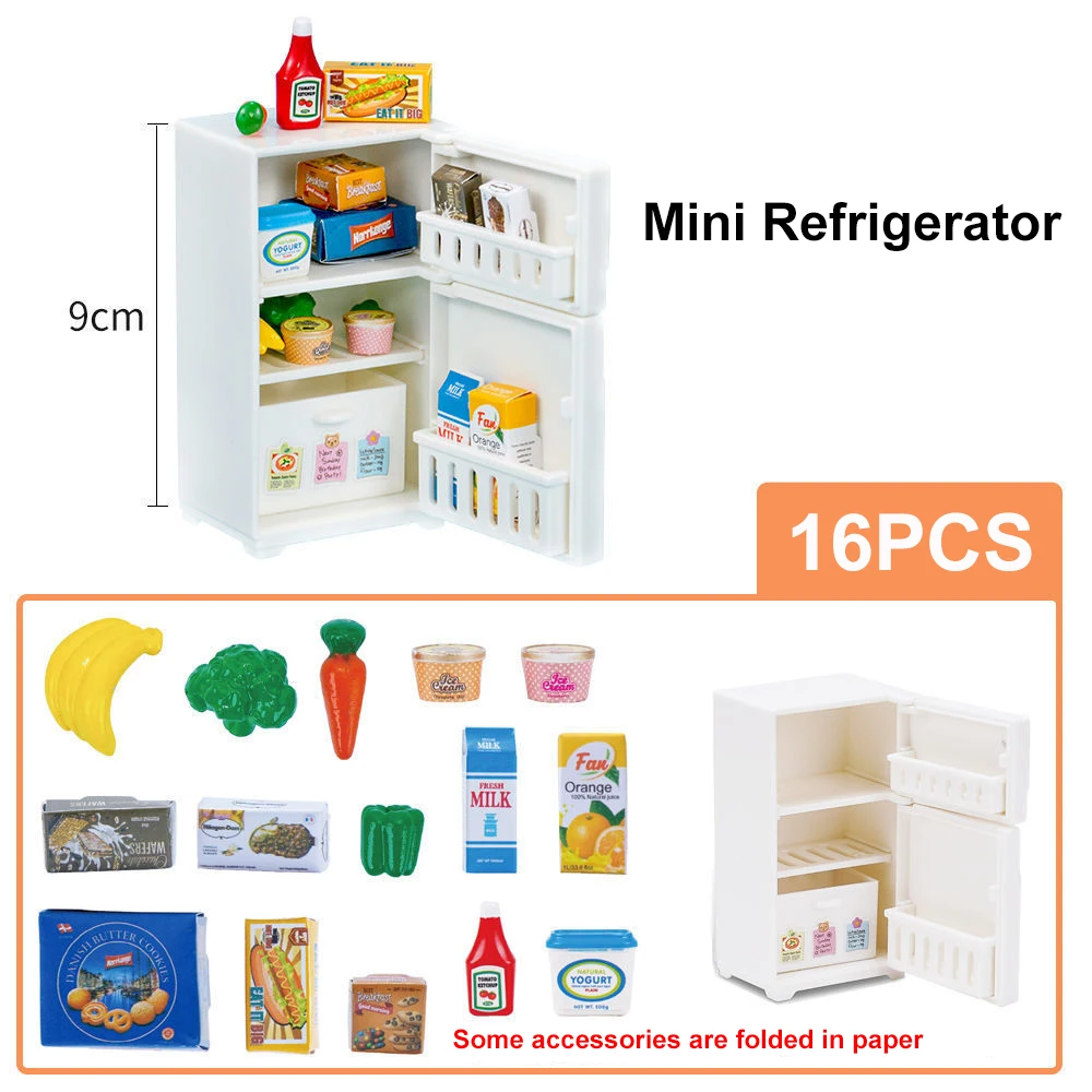 1:12 Doll House Refrigerator Creative Gift For Kids Realistic Mini Kitchen Toy With Food Accessories Role Play Educational Toy