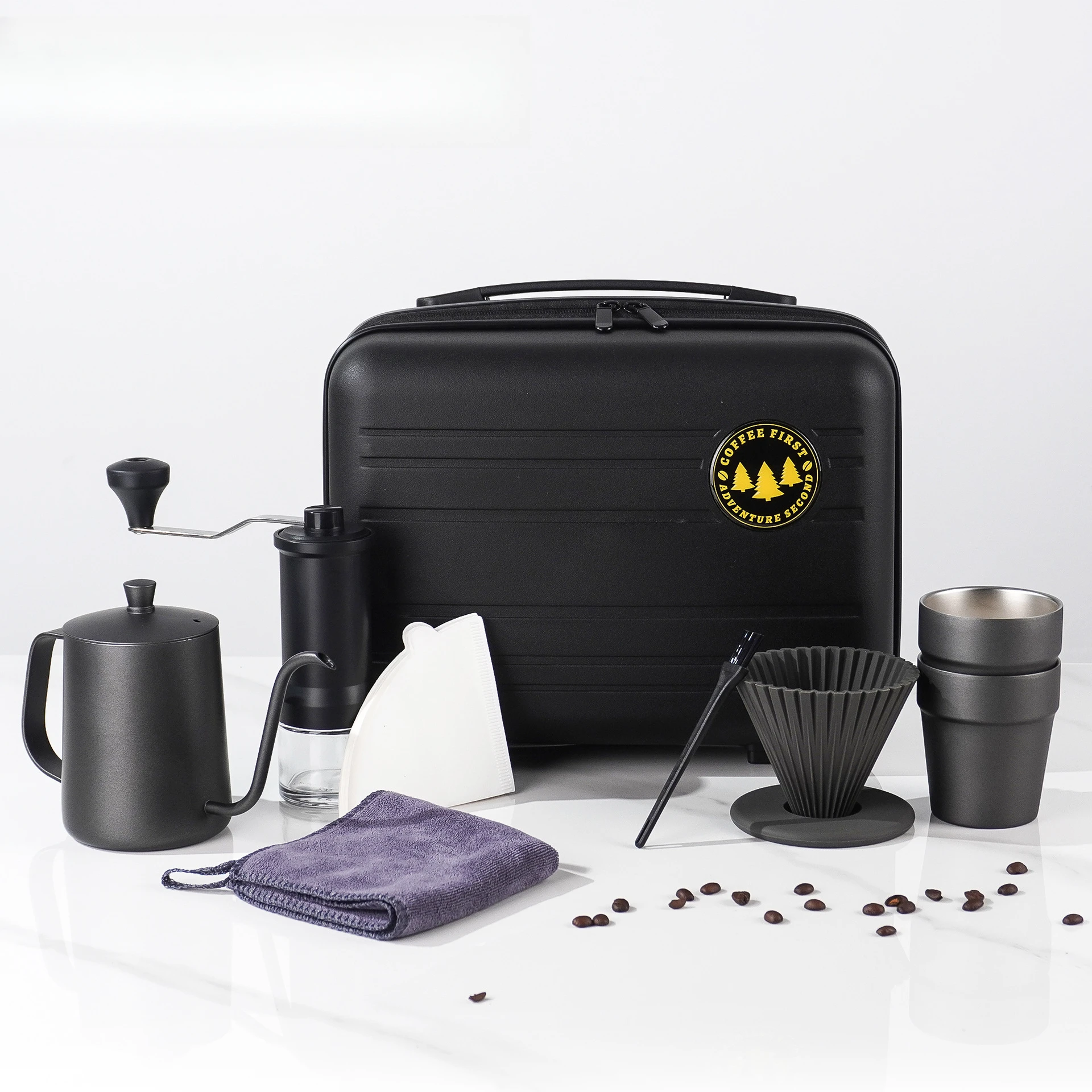 عدة قهوة يدوية ستانلس ستيل للسفر