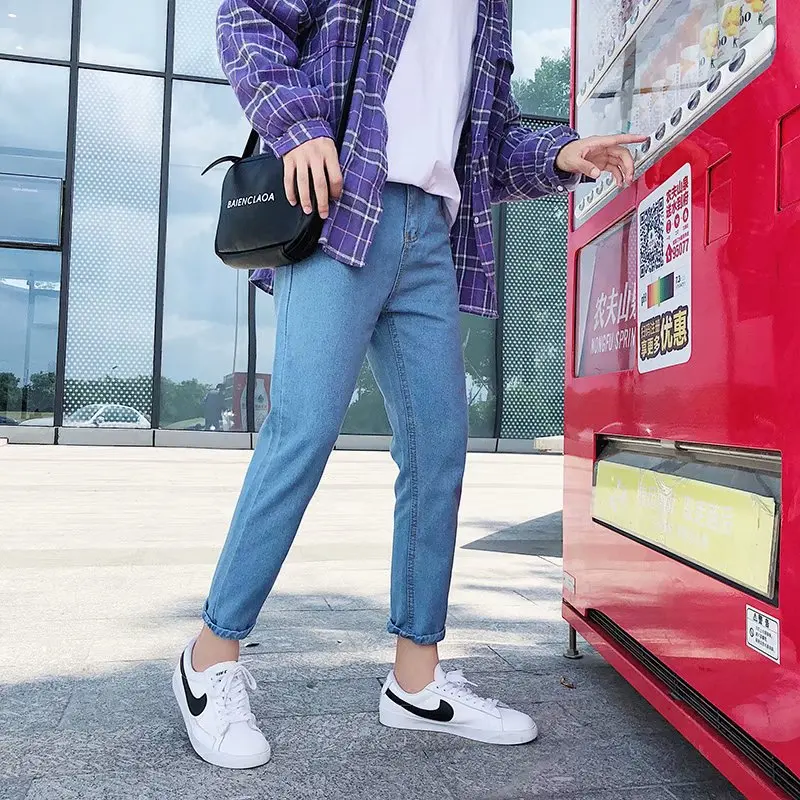 Wholesale 2022 Fashion Men's Teenagers Street Straight Casual Jeans Korean Slim Cropped Pants Summer Casual Men's Harem Pants