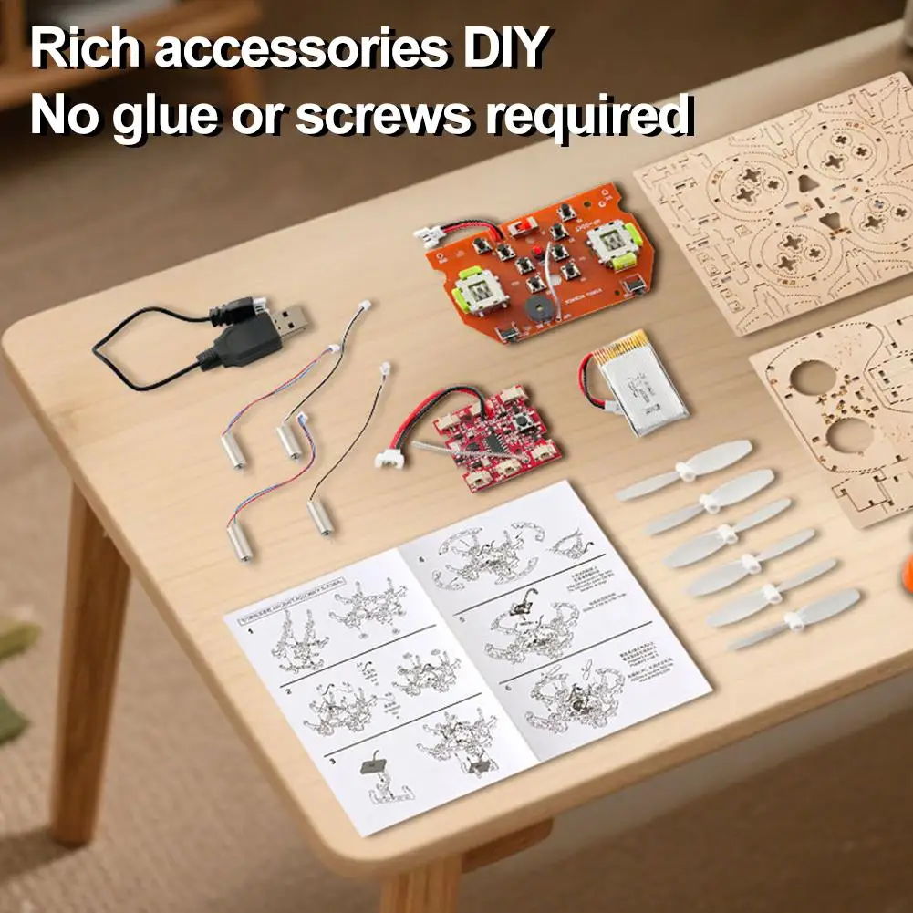 DIY 나무 조립 쿼드콥터 원격 조종 드론 STEAM 과학 실험 엔지니어링 모델 퍼즐 교육용 장난감 (어린이용)