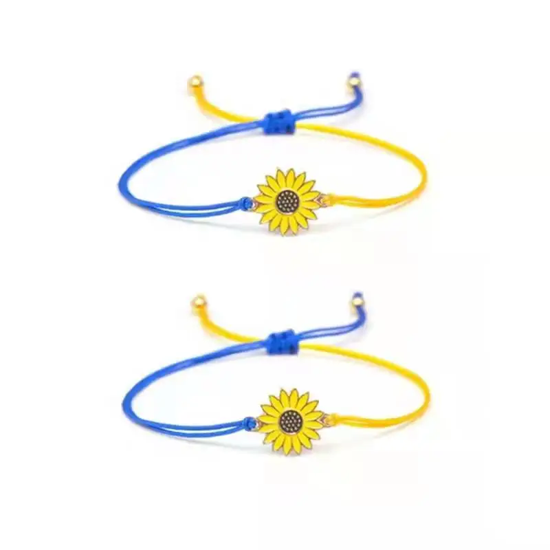 Bracelet en marguerite d'ukraine, en corde tissée à la main, tournesol, breloques pour femmes et hommes, Couple, bijoux de fête de voyage