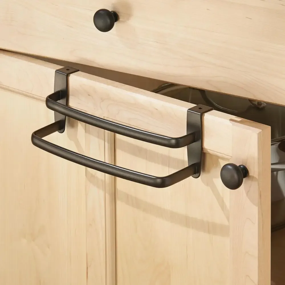 Over-the-Cabinet Double Towel Bar Bronze Finish Sturdy Metal Construction Kitchen/Bathroom Organizer Axis Line