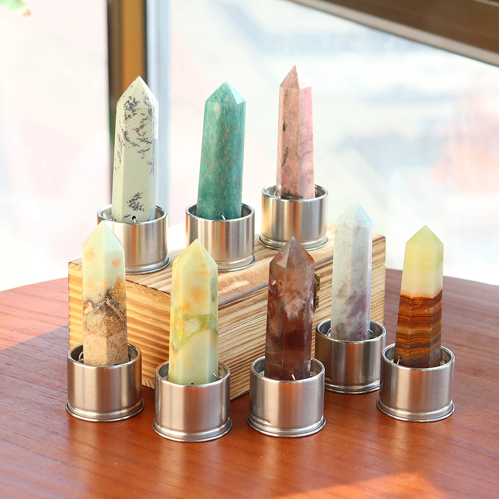 1pc Natural Crystal Column with Base for Water Bottle Replacement Crystal Rose Quartz Energy Amethyst Tower Decoration