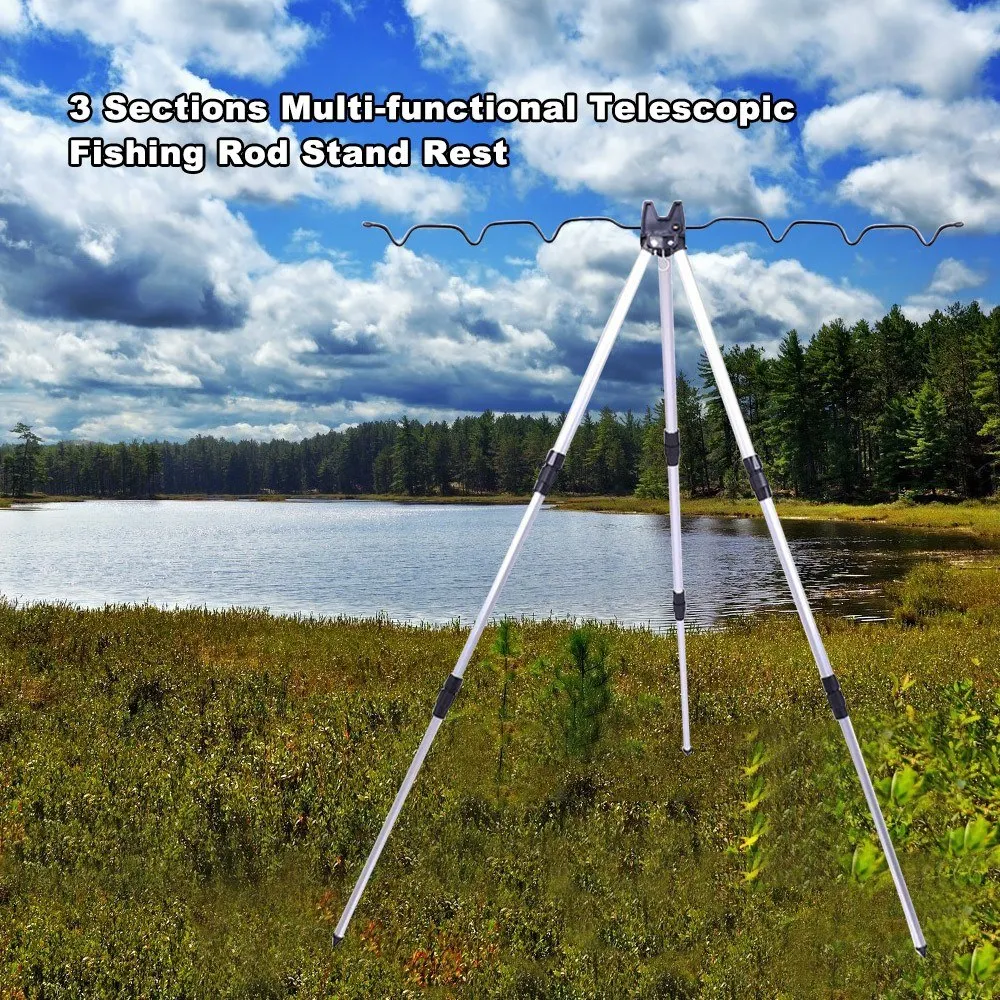 Aluminum Alloy Telescopic Fishing Rod Stand Sea Fishing Rods Tripod Adjustable 3 Sections