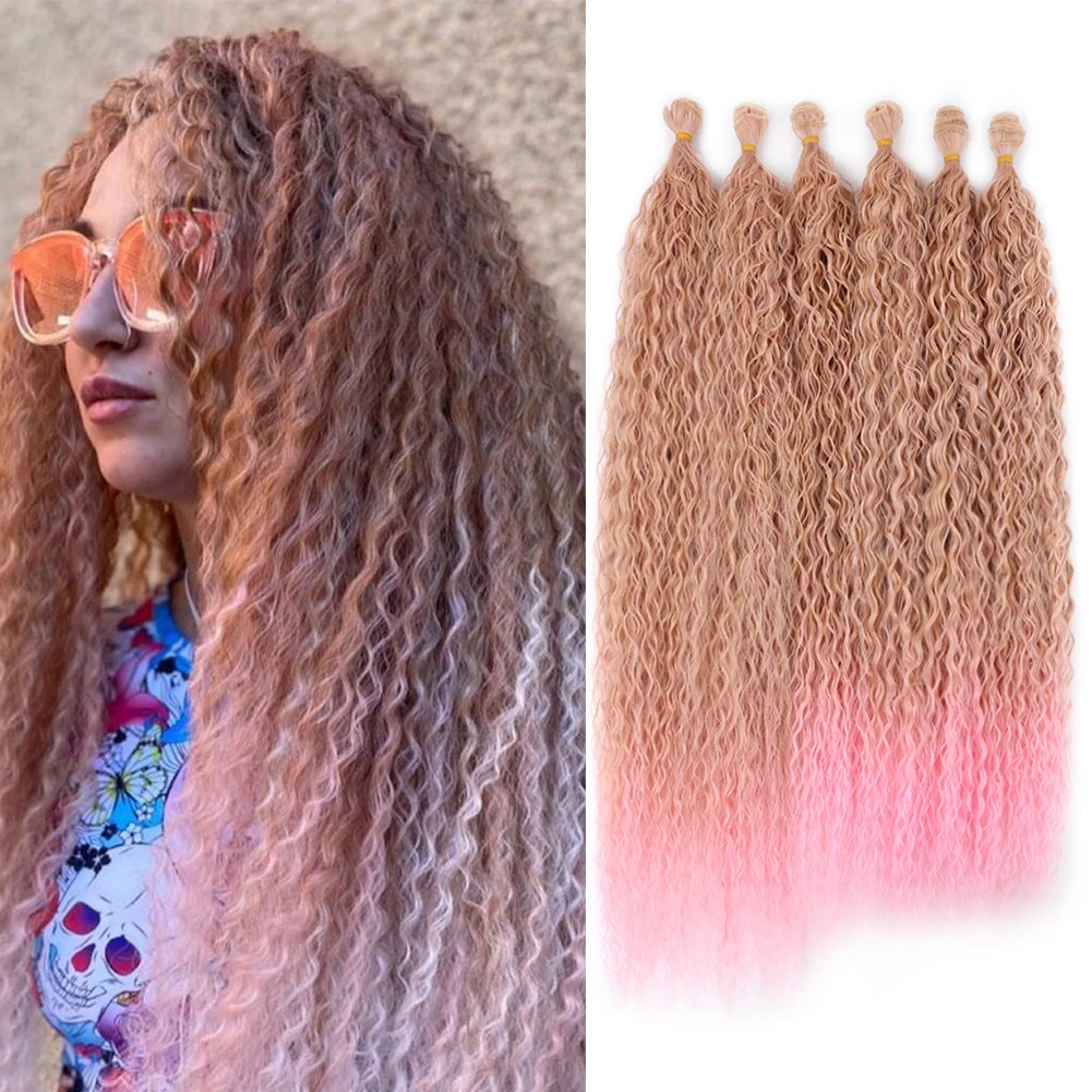 Synthetic Long Kinky Curly Hair Weave Bundles Hair Extensions Ombre Brown Pink Grey Loose Deep Wave Bulk Hair For Women Blonde 18 inch bulk human hair blonde mix curly no weft double drawn wholesale burmese boho braids human hair extensions 10 style