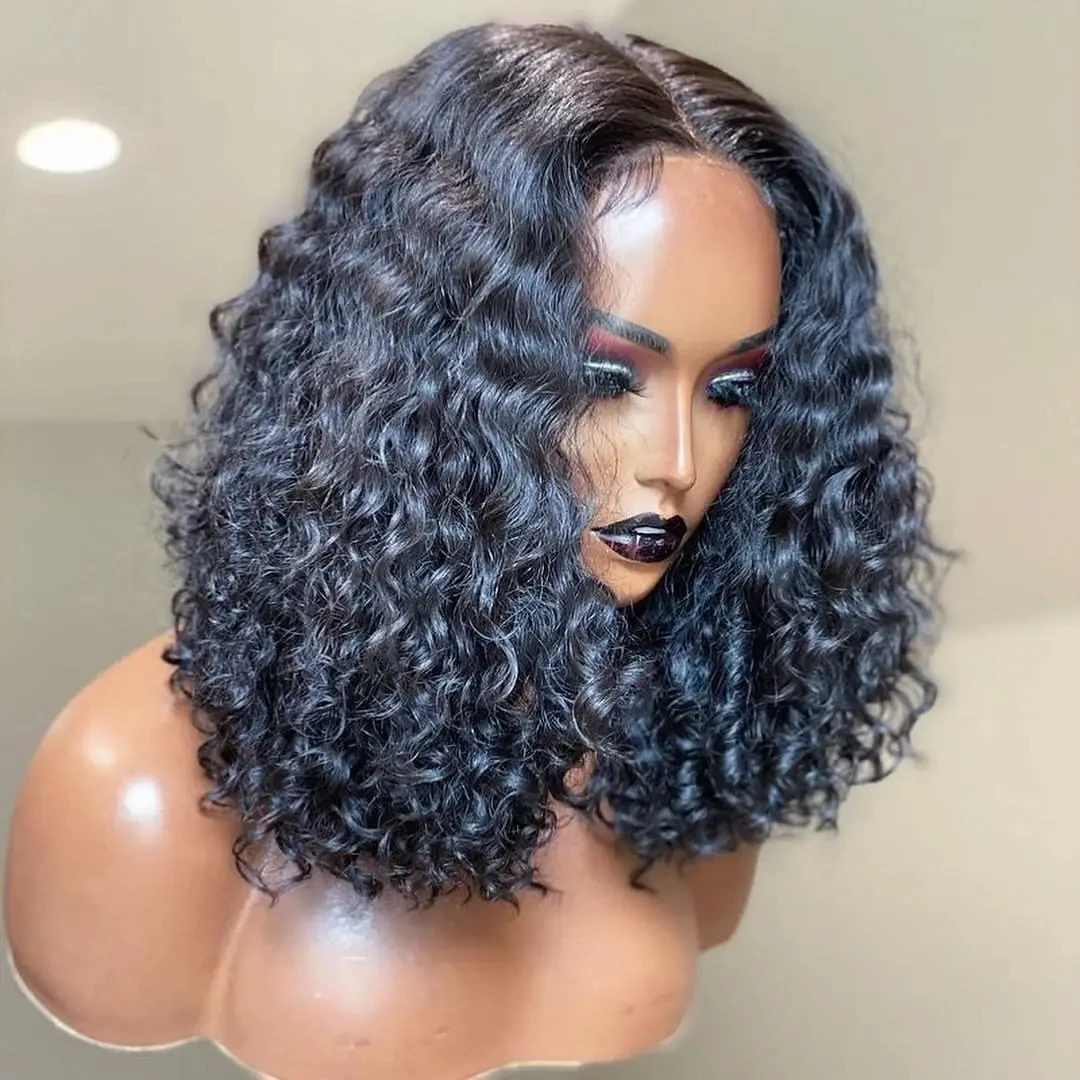 

Short Bob Curly Hair Wig Human Hair Brazilian 4x4 Closure Deep Water Wave Wigs For Women Transparent 13x4 HD Lace Frontal Wig