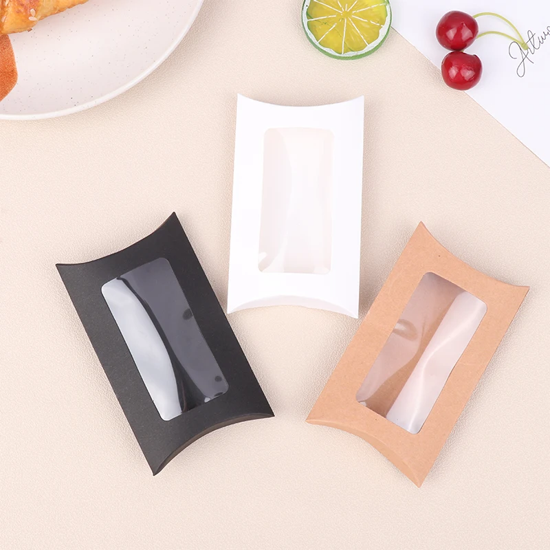 

50Pcs Kraft Paper Pillow Box With Clear Window Candy Packaging Box For Birthday Parties Baby Showers And Wedding Party