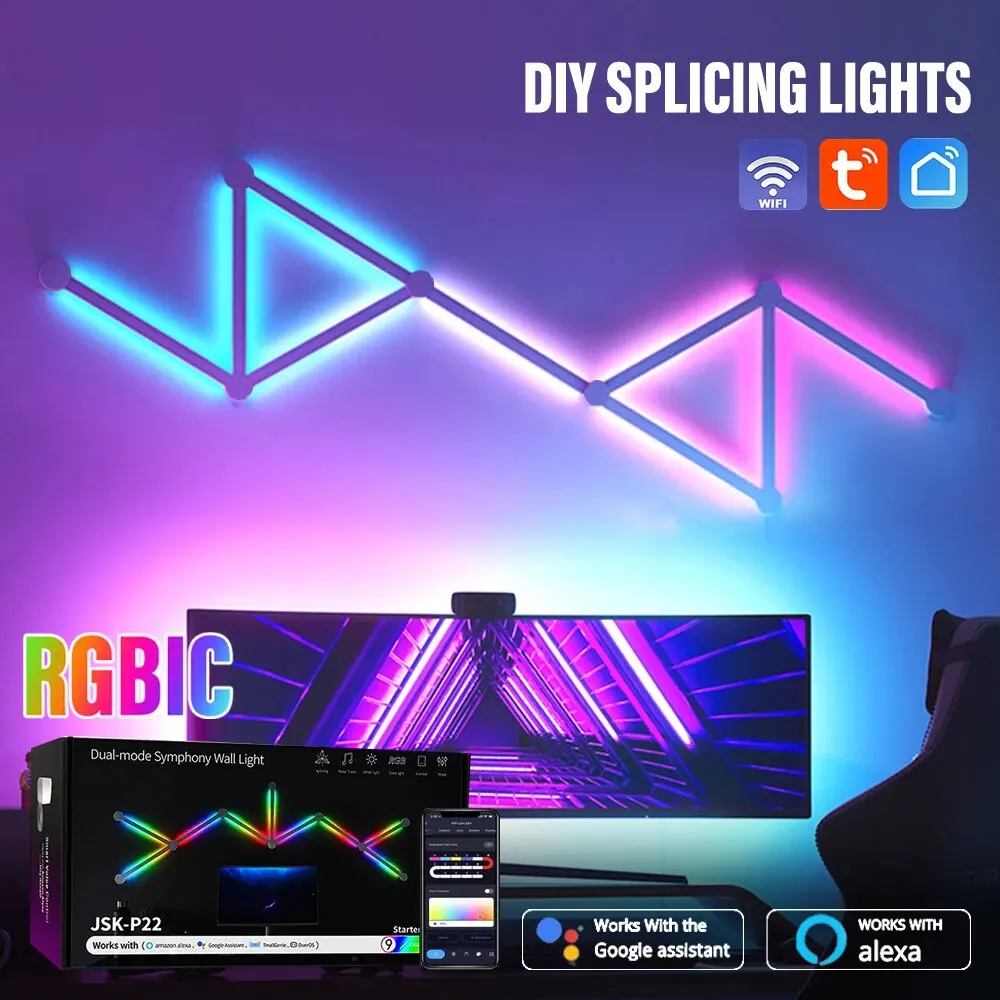 WIFI LED Slimme Wandlamp RGBIC Light Bar DIY Atmosphere Night Light APP Muziek Ritme TV Backlight Slaapkamer Game Room Decoratie