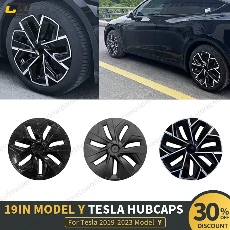 For Tesla Model Y 2020- 2024 19 inch Wheel Cover 4Pcs Trinan Hubcap Guard Glossy Black Matte Full Rim Cover Tesla Accessories