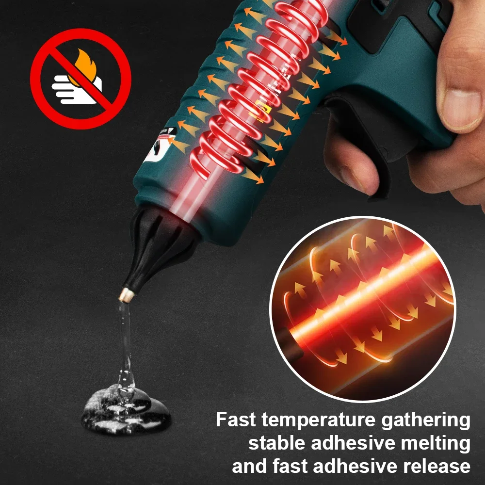 GISAM Cordless Electric Hot Glue Gun, battery powered heat silicone gun with 10 hot melt adhesive sticks, DIY hand tool compatible with Makita 18V battery - Image 3