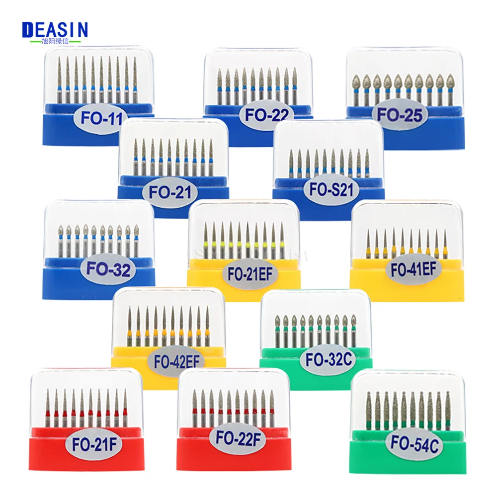 

10 Pcs/Box FO Series Dental Diamond Bur Multiple Models Optional Black Storage Box Fit for Dental High Speed Handpiece