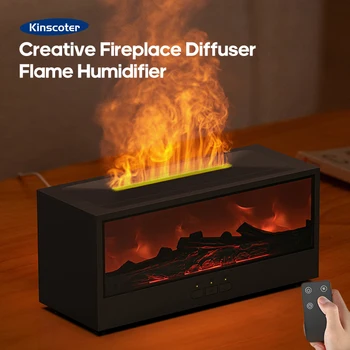 Colorful Flame Fireplace Aroma Diffuser Waterless Auto-Off Air Humidifier w/ Timer Remote Control for Home Bedroom Creative Gift 1
