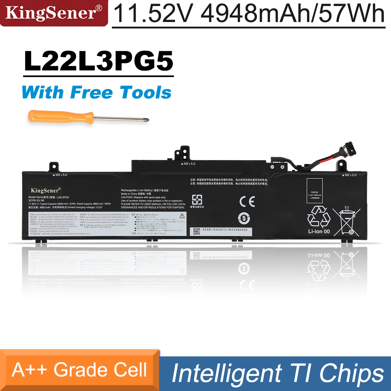 Kingsener-bateria do Portátil para Lenovo Thinkpad L22l3pg5 E14 g5 E16 Gen L22b3pg5 L22c3pg5 L22d3pg5 L22m3pg5 11.52v 4948mah 57wh 57wh