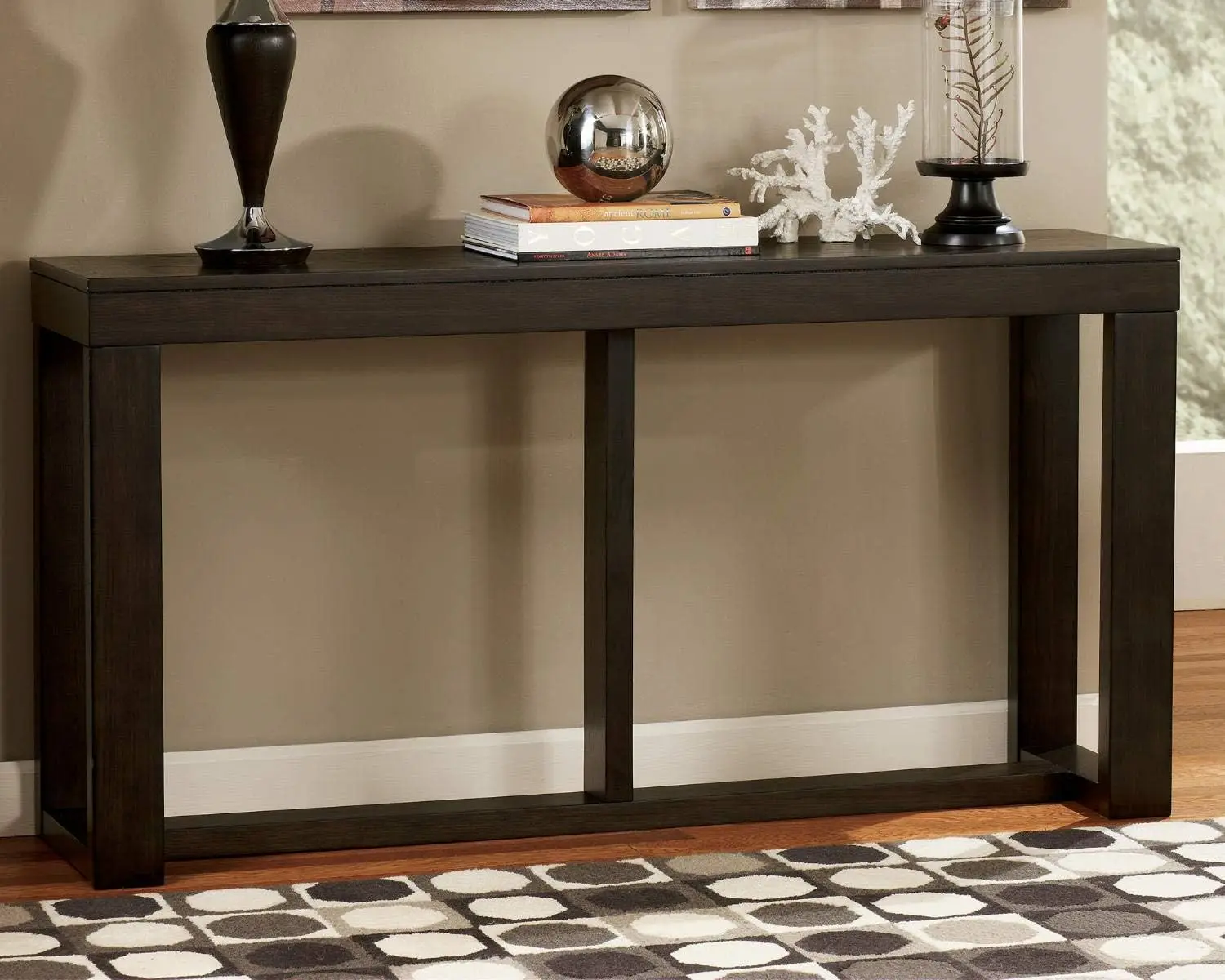 Design by Ashley Watson Mid-Century Rectangular Sofa Table, Dark Brown