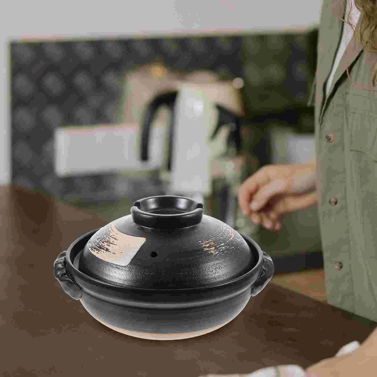 

Kitchen Ceramic Stew Pot with Lid Ceramic Earthen Pot Round Soup Pot Japanese Hot Pot Stockpot Kitchen Cooking Pot Home
