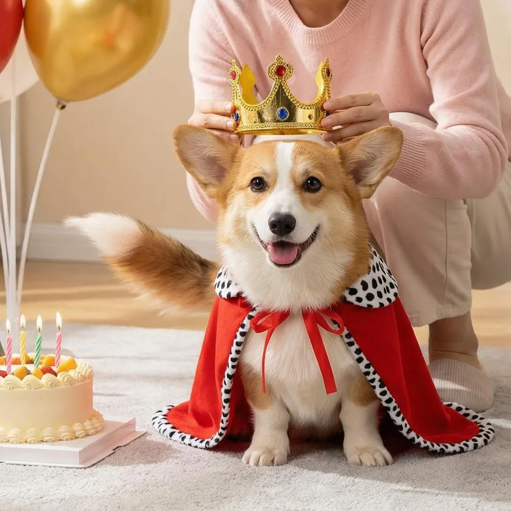 재미있는 생일 파티 장 왕관 달린 애완견 망토, 휴일 의상 및 기념 행사용