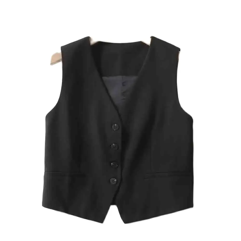 

Women 2023 New Fashion Commuting style Cropped Slim V Neck Suit Vest Vintage Sleeveless Button-up Female Waistcoat Chic Tops
