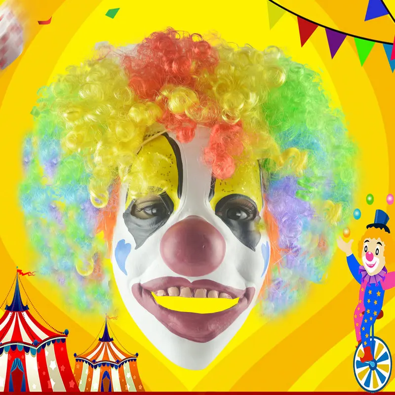 Spooky Clown Mask Colorful Explosion Wig Clown Props Halloween April Fools' Day Ball Party Mask Props