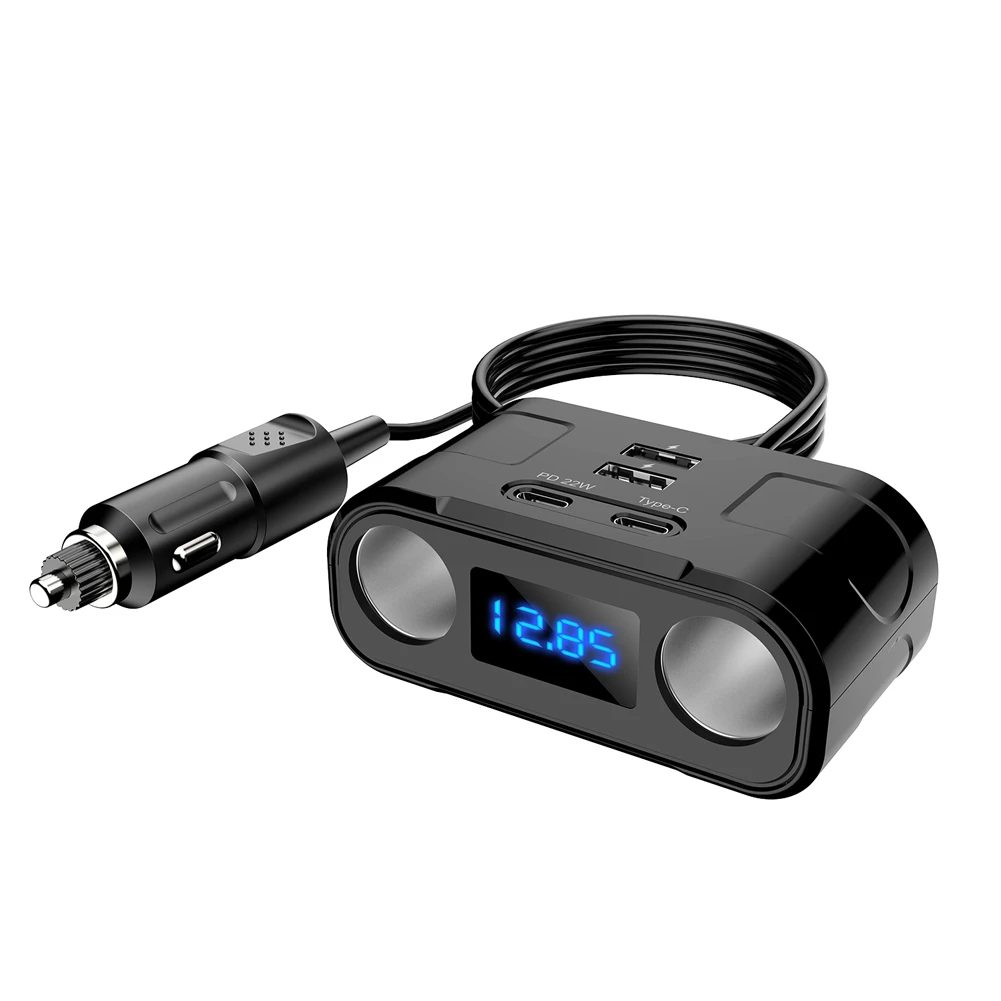 차량용 시거잭 PD 22W USB 충전기 플러그 2 USB 2 타입 C 시거잭 어댑터 2 소켓 차량용 충전 어댑터 QC3.0