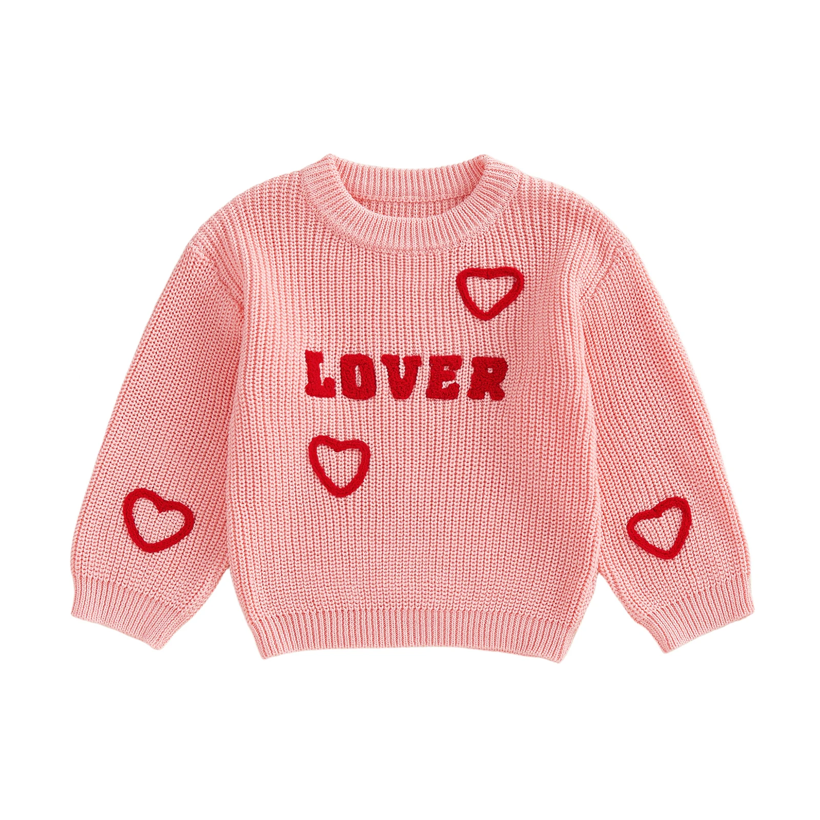 Sweetheart Toddler Girl Valentine s Day Sweater with Love Heart Embroidery and Ribbed Crew Neck - Cozy Long Sleeve Knit Top