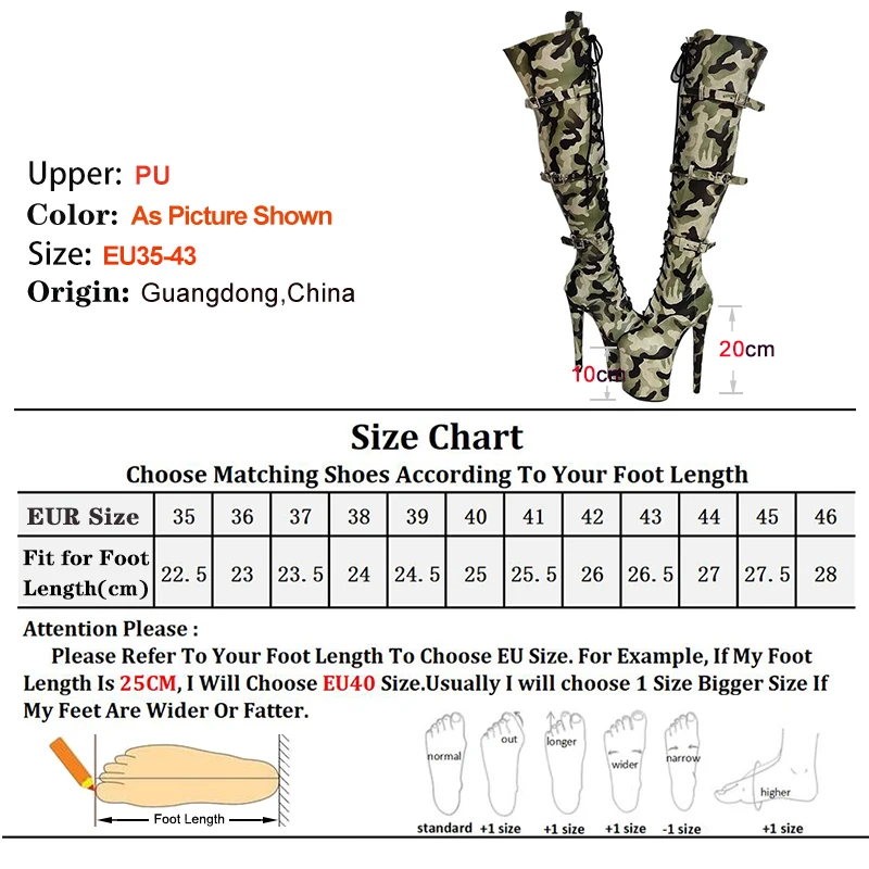 Stripper 20CM/8Inch Camouflage Sexy Over-the-Knee Boots Platform High Heels Gothic style Nightclub Sexy Pole Dancing Shoes