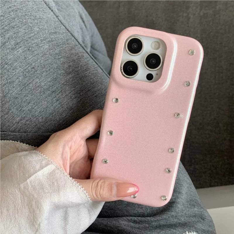 Luxury Diamond Edge Glitter Leather Phone Case - Minimalist Fashion Protective Cover