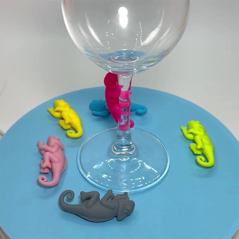 6Pcs/Set Chameleon Shape Wine Glass Markers Drinking Cup Identifier Sign Mark Food Grade Silicone Party Supplies