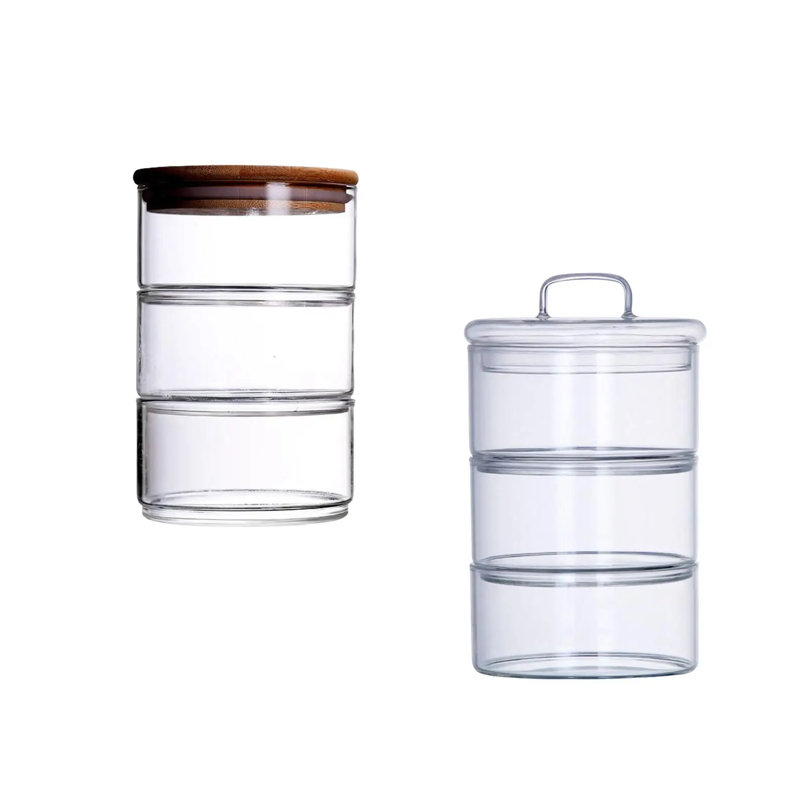3 Layer Glass Food Jar Grain Container Glass Storage Container Airtight Glass Storage Jar 3 Tier Stacking Jars for Nuts Pantry 4