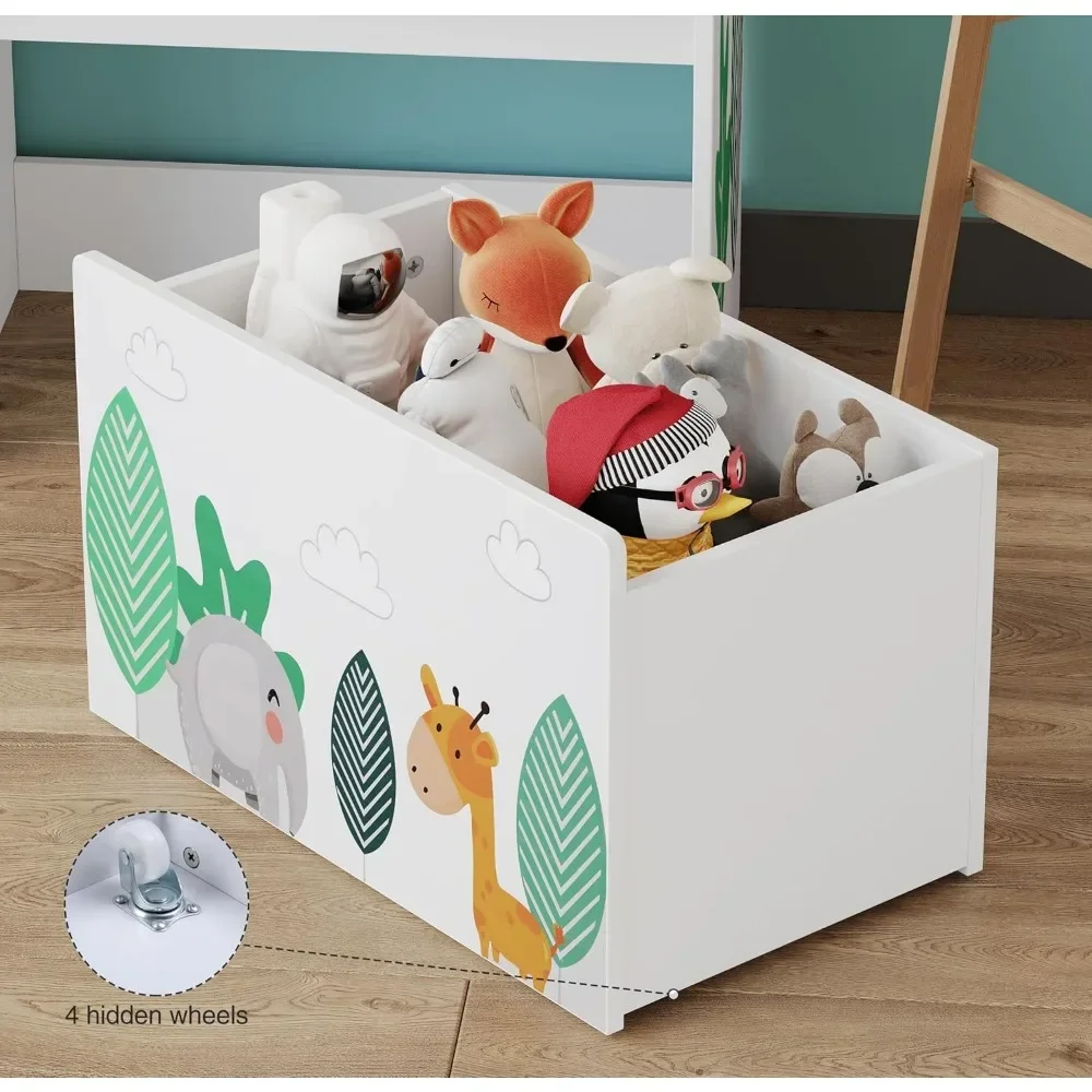 Toy Storage Organizer, Toy Bookshelf with 10 Fabric Bins and Movable Chest, Storage Cabinet for Playroom, School Bookcases 3