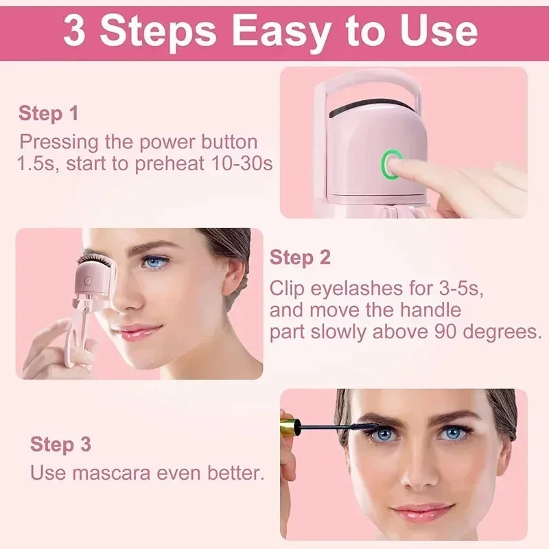 Eyelash Curler Heated Eyelash Curler Electric 2-Level Temperature Control Long-lasting Curling and Shaping Portable Rechargeable Eyelash Curler