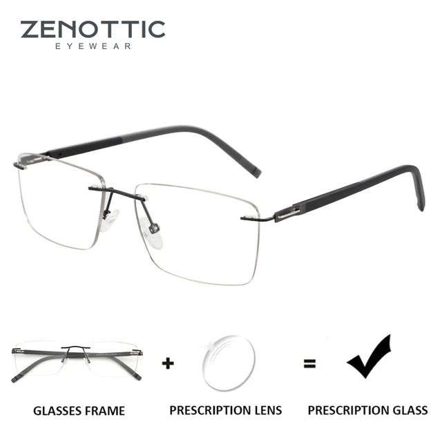 ZENOTTIC Fashion Rectangle Rimless Prescription Glasses High-quality Anti Blue Light/Photochromic Optical Eyeglasses for Men