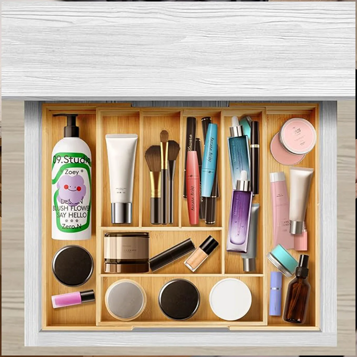 Bamboo storage box expandable knife and fork dividing and organizing box, drawer style cutlery storage boxes 5