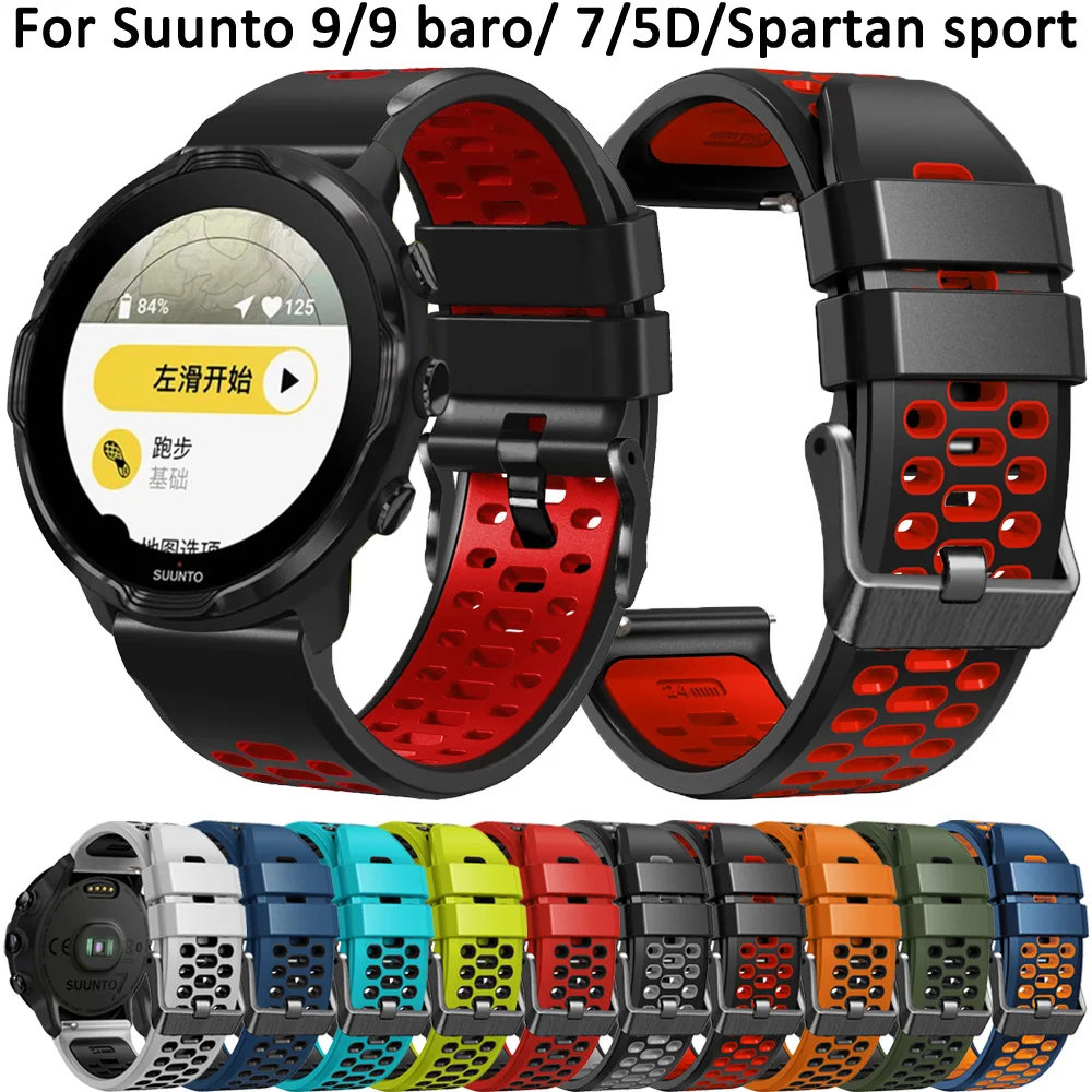 Shieranlee 24mm FKM Cinturino Inossidabile Fibbia Deployante per Suunto 9 Spartan/Suunto 7/Suunto 9/Suunto D5/Suunto Spartan Sport Wrist HR/Suunto 9 Titanium