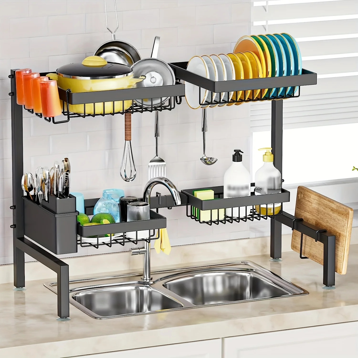 

2-Tier Kitchen Organizer Rack - Stylish Sink Dish Drying Solution - Space-Saving, Stackable Countertop Storage for Tableware