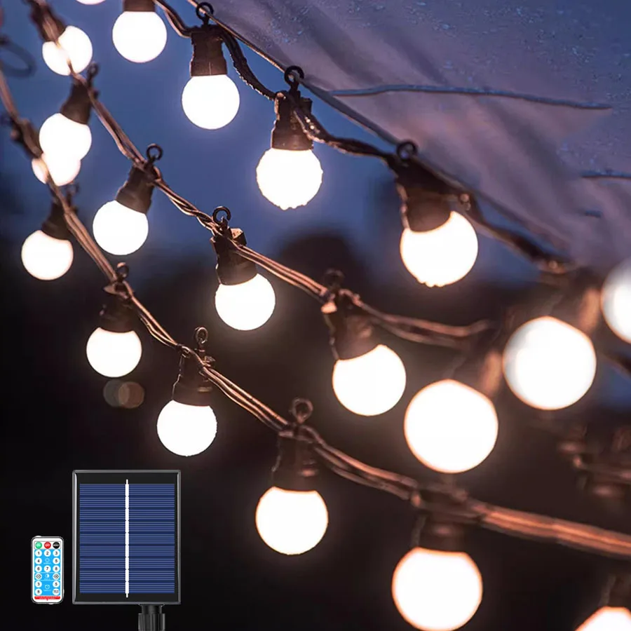 10M 20PCS G50 Globe Solar Fairy String Light Outdoor Christmas Globe Garland Street Wedding Fairy Light for Party Holiday Decor