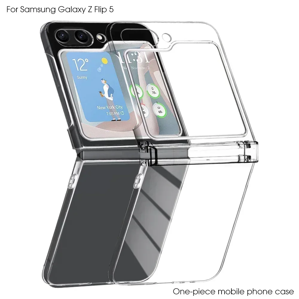For Samung Galaxy Z Flip 5 Mobile Phone Cae with Hinge Protection Full Cover Hard PC Shockproof Slim Tranparent_voghion.com