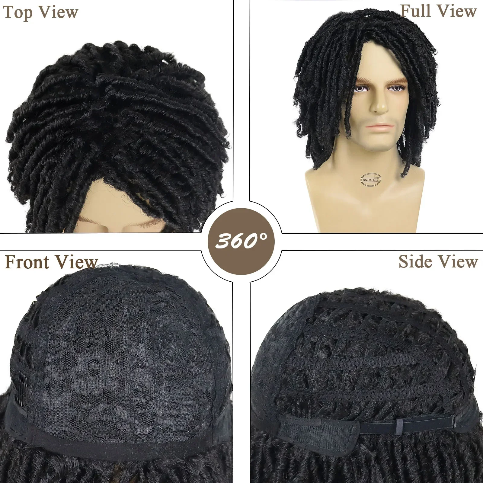 Synthetic Wig GNIMEGIL Braided Wigs Rasta Natural Synthetic Wig Dreadlocks Short Wigs for Man Afro Curly Bob Wig Faux Locs Costume Dreads synthetic wig