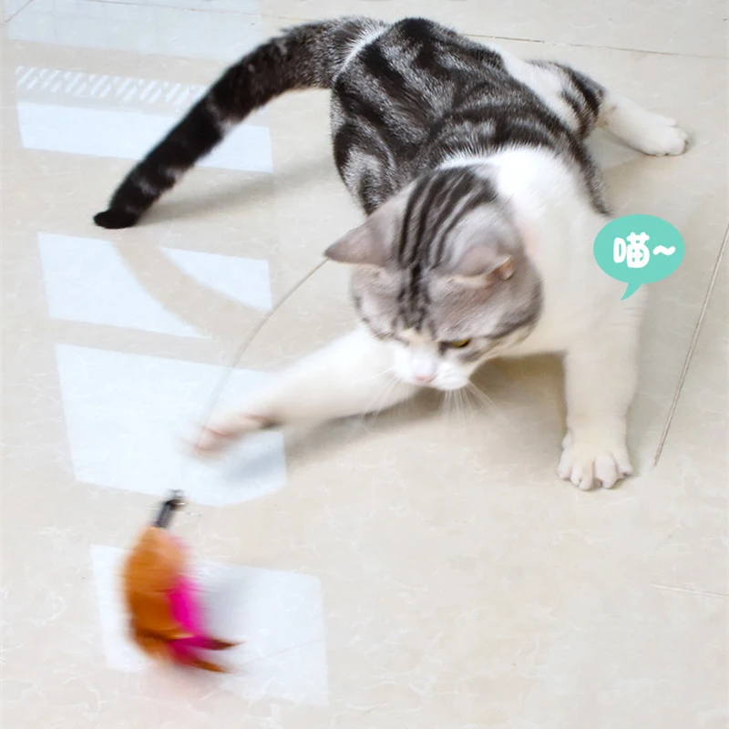 Интерактивная игрушка для кошек, забавная палочка-дразнилка с перьями и колокольчиком, ошейник для домашних животных, игрушка-тизер для котенка, палочка, обучающая игрушка для товаров для кошек
